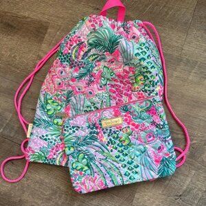 NWOT Lilly Pulitzer Quilted Drawstring Backpack & Zipper Pouch - Banana Split